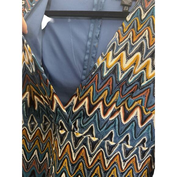 NWT Donna Morgan Nordstrom 6 Blue Rust Zig Zag Crochet Dress Poet Sleeve #5575 - Picture 4 of 16